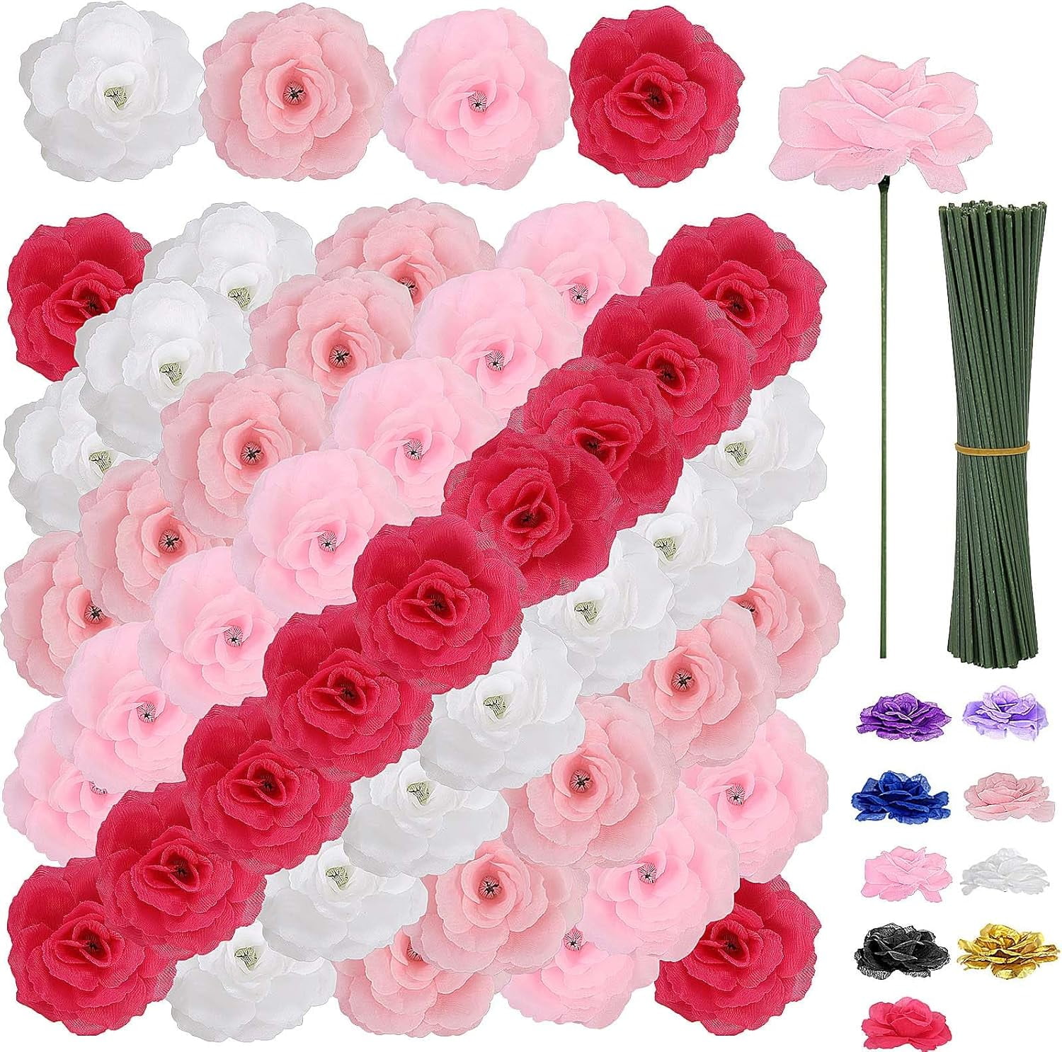 108pcs Roses Head Flowers with Stem - Black & Gold Graduation Artificial Flowers Rose Bulk - Silk Rose Fake Flower for Wedding Bouquet Decor DIY Baby Shower Centerpieces Grad Party Tables Decoration