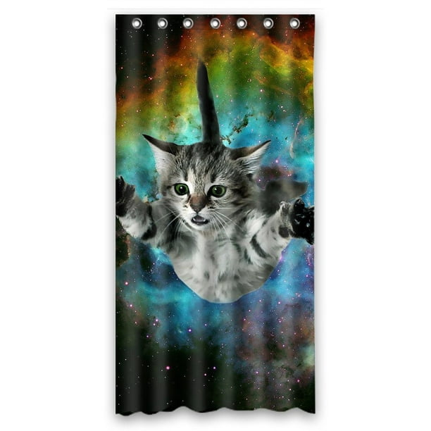 Polyester Waterproof Shower Curtain, Space Kitty Shower Curtain