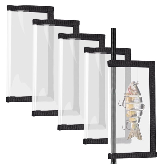 Bombrooster 5 Pack Transparent Fishing Lure Wraps – Protect & Organize Crankbaits, Swimbaits – Hook-and-Loop Closure for Fishing Rods & Poles, Black