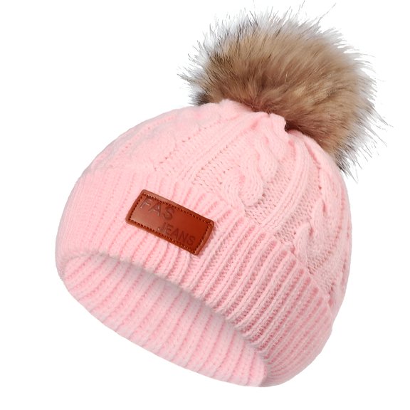 TELOLY 1-11 Years Girls Boys Kids Winter Warm Beanie Hat Knit Thick Ski Cap with Faux Fur Pompom Cute Toddler Warm Knitted Cap