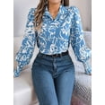 thumbnail image 2 of Women'S Floral Blouses Dressy Casual V Neck Button Down Shirts Lantern Long Sleeve Boho Chiffon Tops 2025 Light Blue M, 2 of 8
