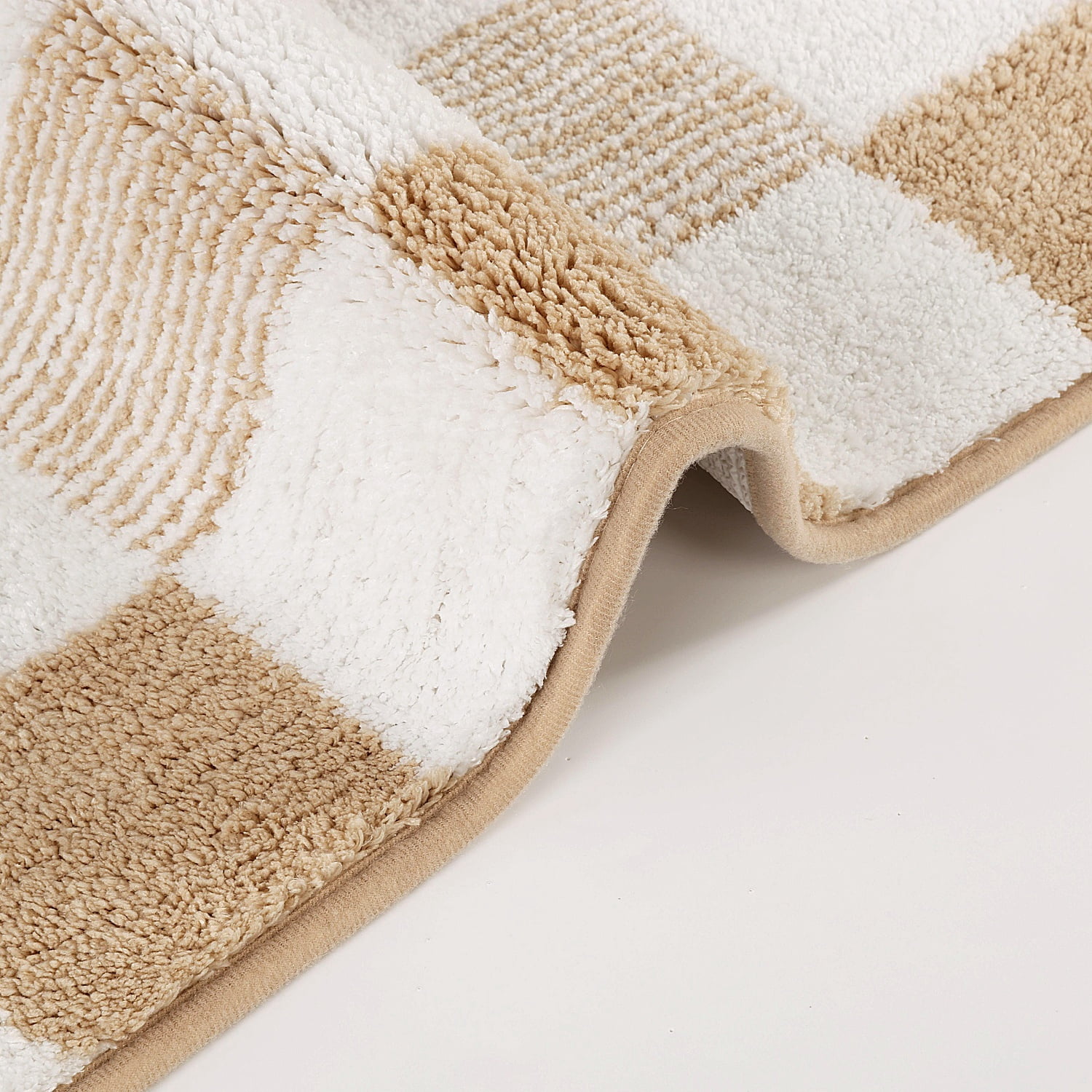 Bathroom Rugs, Yamaziot Checkered Beige Bath Rugs Runner with Toilet Mat, Non Slip Water Absorbent Microfiber, 3 Count