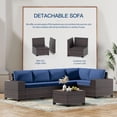 thumbnail image 4 of Kullavik 7 Pieces Outdoor Patio Furniture Set with 43" Gas Propane Fire Pit Table PE Wicker Rattan Sectional Sofa Patio Conversation Sets,Navy, 4 of 9