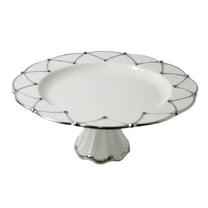 Brand New Round Large 12" Ceramic Cake Pastry Dish Stand Container White/Silver