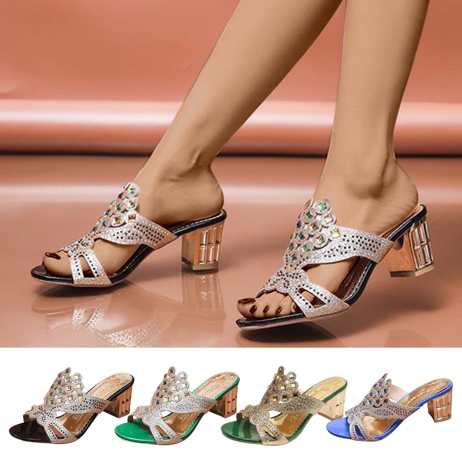 Cethrio Women's City Heel Sandals on Clearance Wide Width Slides