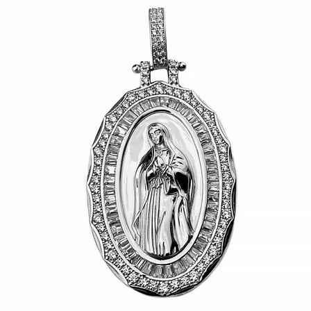 Real Solid 925 Sterling Silver Holy Mary La Virgen de Guadalupe Medalla Oval Pendant Charm Medium 2" Inch