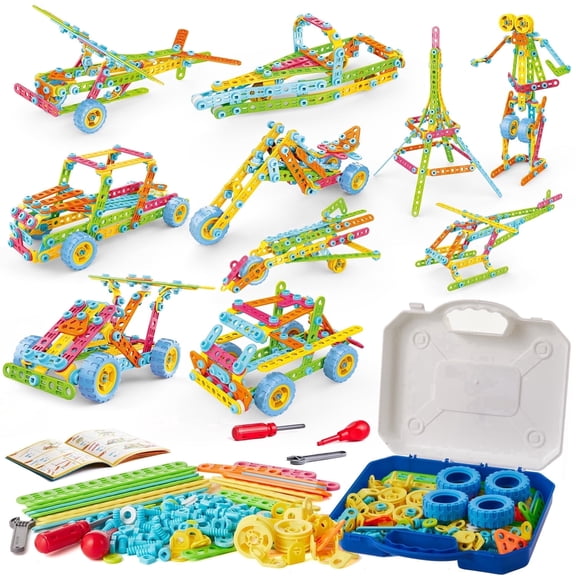 Zacro STEM Building Toys Blocks Set for Boys, 10-in-1 Educational Construction Kits Learning Toys with Storage Box, Creative Activities Games Toy Gift for Kids Toddler Girls Boys Age 4