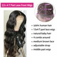 thumbnail image 6 of Body Wave Lace Front Wigs Human Hair 13x4x1 T-Part Lace Front Wigs 10A Brazilian Virgin Human Hair Transparent Lace Front Wigs for Black Women 150% Density Human Hair Wigs Natural Black, 6 of 6