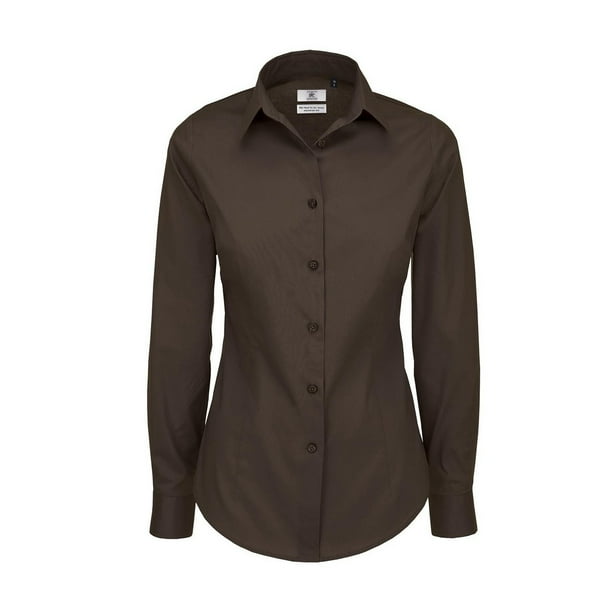 B&C- Camisa de manga larga Black tie para mujer (Café)