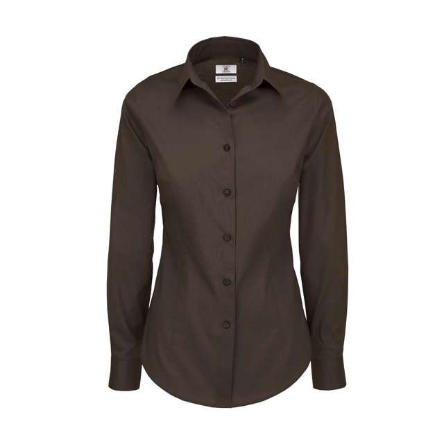 B&C- Camisa de manga larga Black tie para mujer (Café)