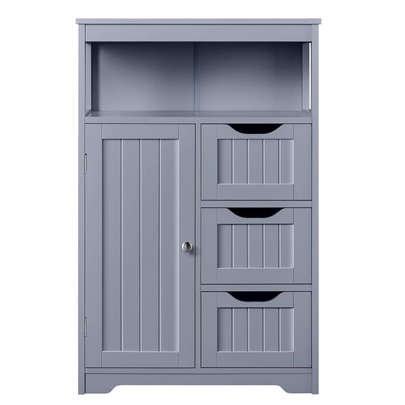 Wood Bathroom Floor Cabinet, Free Standing Storage Cabinet with 3 Drawers and Cupboard for Entryway, Hallway Cabinet, Living Room Accent Furniture, Gray
