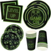 Gift Boutique Video Gaming SE33Party Plates Supplies Set 9" Plate 7" Plates 9 Oz Cups 50 Luncheon Napkins for Gamer Birthday Decorations Gaming Themed Tableware- Level Up Game Over Game On