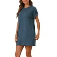 thumbnail image 4 of INSPIRE CHIC Women's Nightgown Sleep Dress Short Sleeve Crew Neck Soft Night Dress with Pockets M Blue, 4 of 5