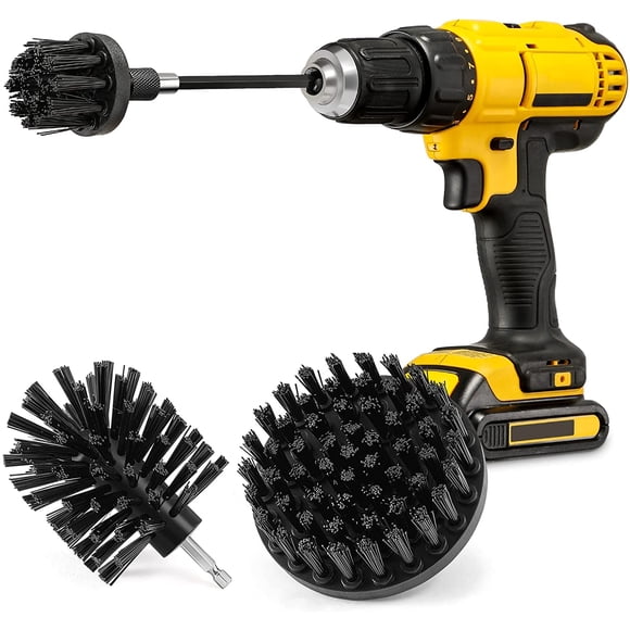 Black Drill Brush Attachment Cleaning Brush Set - Power Scrubber Cleaning Kit - All Purpose Drill Brush with Extend Attachment for Bathroom Surfaces, Grout, Smokers, Grills, Floor, Tile and Hard Water