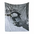 thumbnail image 1 of Winter Soft Flannel Fleece Blanket, Snow Season Photography Small Wooden Bridge over Very Cold River at Early Morning, Cozy Plush for Indoor and Outdoor Use, 70" x 90", White Brown, by Ambesonne, 1 of 6
