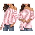 thumbnail image 4 of 1 Pieza Camiseta De Hombro Oblicua Rayas Cruzadas Manga De Batwing Perfecto Con Pantalones L Zulema Blusas con hombros descubiertos, 4 of 8