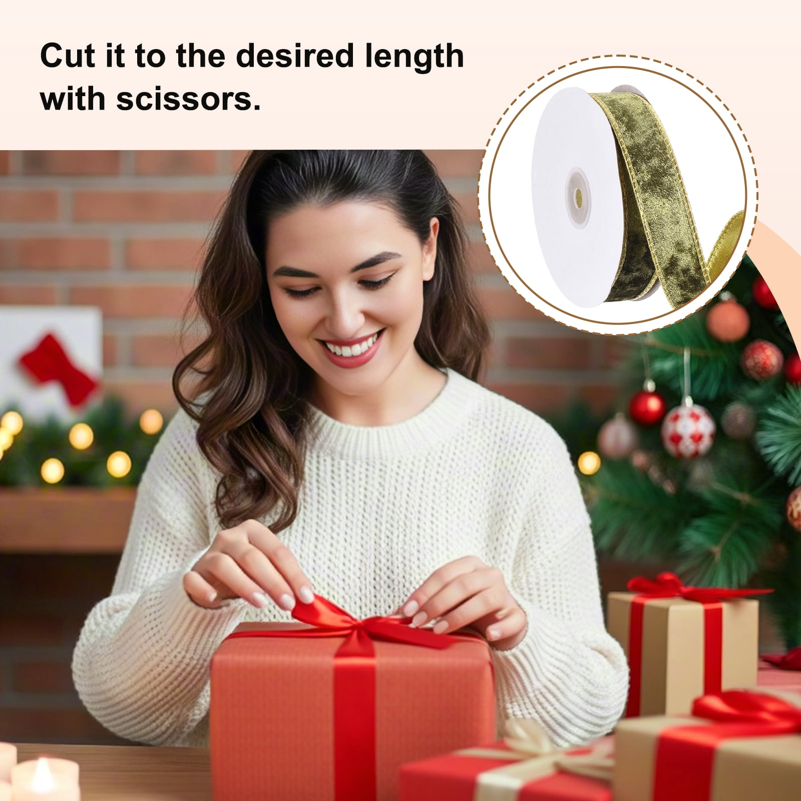Uxcell Velvet Wired Ribbon, (1 Inch x 10 Yards, 2 Pcs)(Light Green) Velvety Gold Crushed Ribbons Gift Wrapping Binding, Suit For- Crafts/Bow/Wreaths/Christmas Tree Decoration