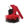 thumbnail image 6 of MSemis Kids Girls Sequins Tutu Dress Leotard Modern Dance Costume Red 12, 6 of 6