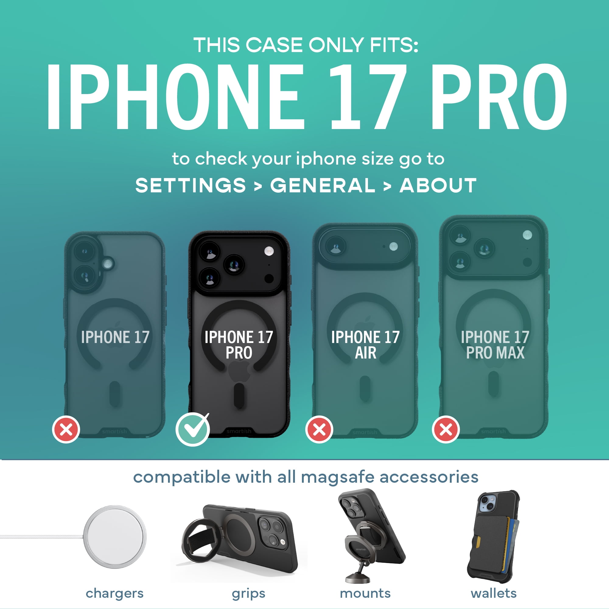 Smartish® iPhone 17 Pro MagSafe Clear Case - Gripmunk Magnetic Slim Case [Lightweight + Protective] Anti-Yellowing Thin Grip Clear Cover for Apple iPhone 17 Pro - Clearly Black