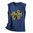 thumbnail image 4 of Wycnly Tank Top for Women Sunflower Graphics Summer Round Neck Sleeveless T Shirts Fashion MAMA Letter Print Loose Breathable Vest Blouses Blue l Under $5, 4 of 5