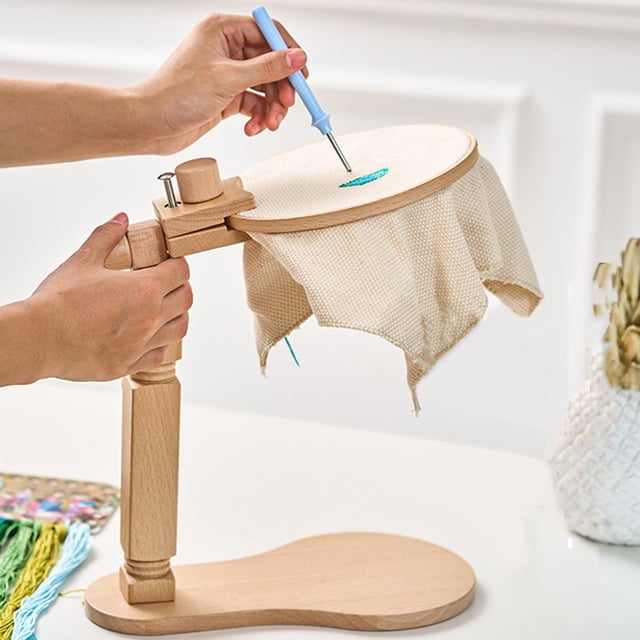 Soporte de aro de bordado de madera Abrazadera giratoria Herramientas de estante giratorio Soporte de aro de bordado Soporte de piso de Macarena Soporte de aro de bordado