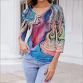 thumbnail image 7 of Womens' Fashion 3/4 Sleeve Plus Size Shirts Tops Spring And Summer Print Top Collar Button Sexy Shirt 3/4 Sleeve Long Sleeve V Neck Top/Shirt Gifts for Womens, 7 of 7
