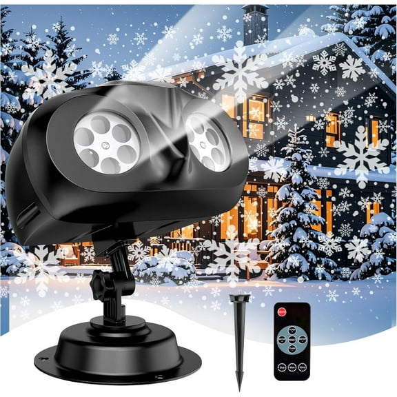 Dual-Head Christmas Outdoor Snowflake Projector Light, IP65 Waterproof, 180° Rotation, Large Scale Projection, Ideal Christmas Light Porjector for Yard, House,Indoor, Wall & Window Decor