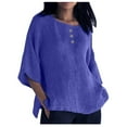thumbnail image 1 of Pompotops Hauts Décontractés pour Femmes d'Été, Mode, Couleur Unie, Coton et Lin, Manches Courtes, Col Rond, Coupe Ample, Liquidation, 1 of 6