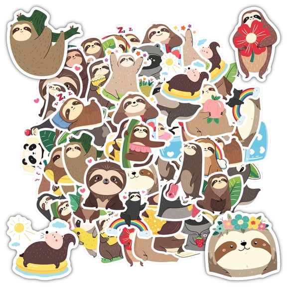 35pcs-50pcs Adorable Sloth Stickers Animal Gift Stickers Chill Cartoon Stickers for Laptops Suitcases Notebooks