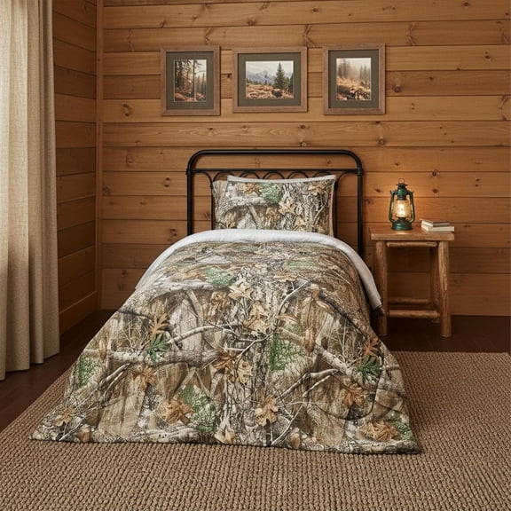 4-Piece Twin Size Bed in a Bag Set, 1 Comforter, 1 Fitted Sheet, 1 Flat Sheet, 1 Pillowcase, All Seasons Bedding, Edge Camo