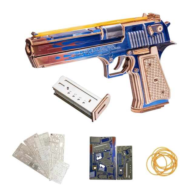 Rompecabezas MU Pistola de Goma Desert Eagle Llama Azul de Madera