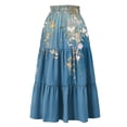 thumbnail image 6 of Women's Casual Drawstring High Waist Floral Pleated Flowy Maxi Skirt Blue L, 6 of 6