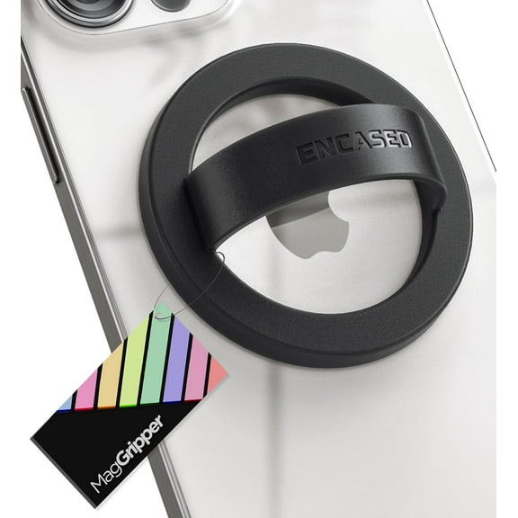 Encased Magnetic Phone Grip Holder (Compatible with MagSafe) Thin Silicone Finger Loop Ring for iPhone (Black)