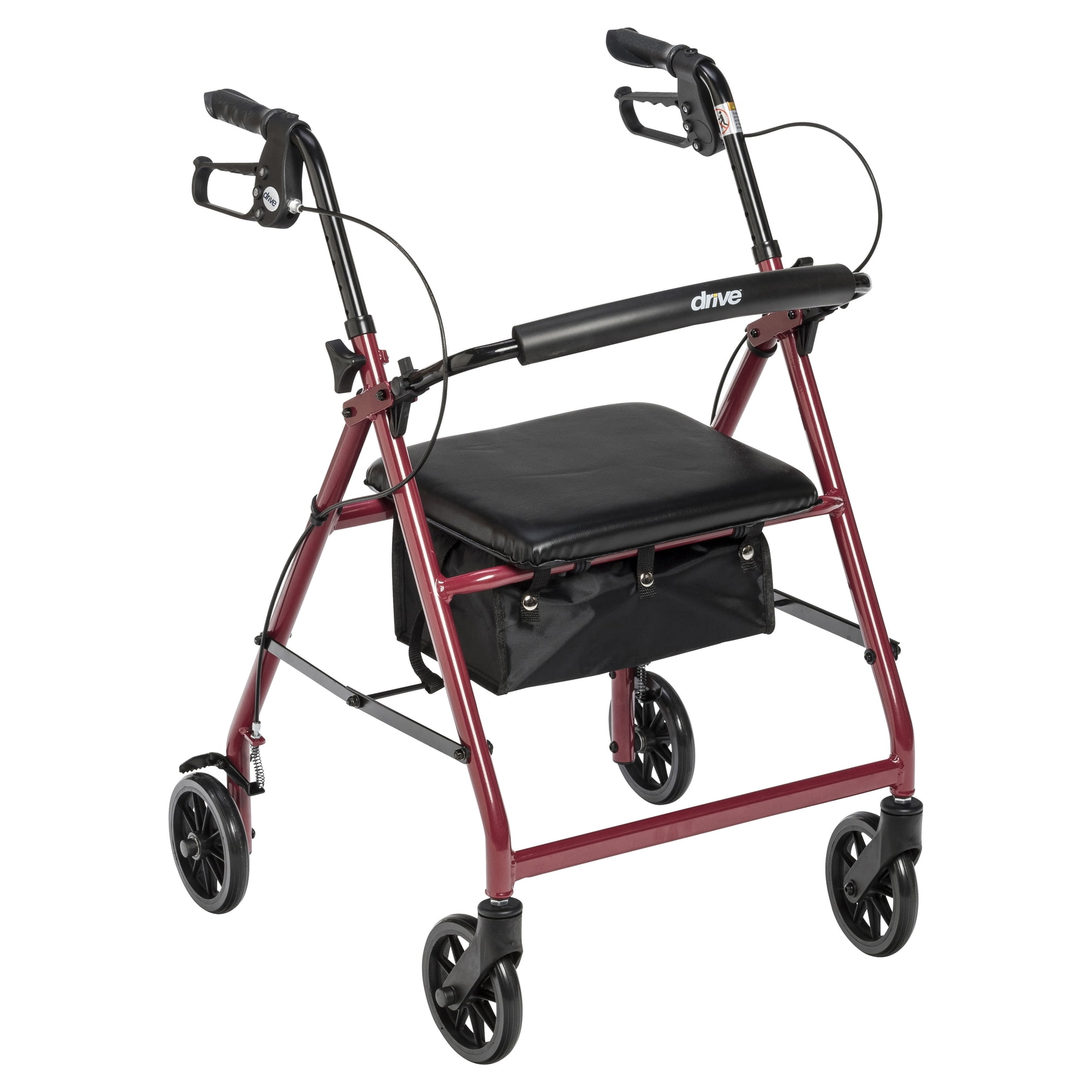 Drive Medical Rollator Rolling Walker with 6 inch Wheels, Folding Removable Backrest, and Padded Seat, Red