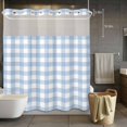 thumbnail image 3 of Blue Plaid No Hook Shower Curtain with Snap in Liner Retro Farmhouse Blue White Plaid Waterproof Bathroom Shower Curtain with See Through Top Window for Bathtub 72" x 72", 3 of 9