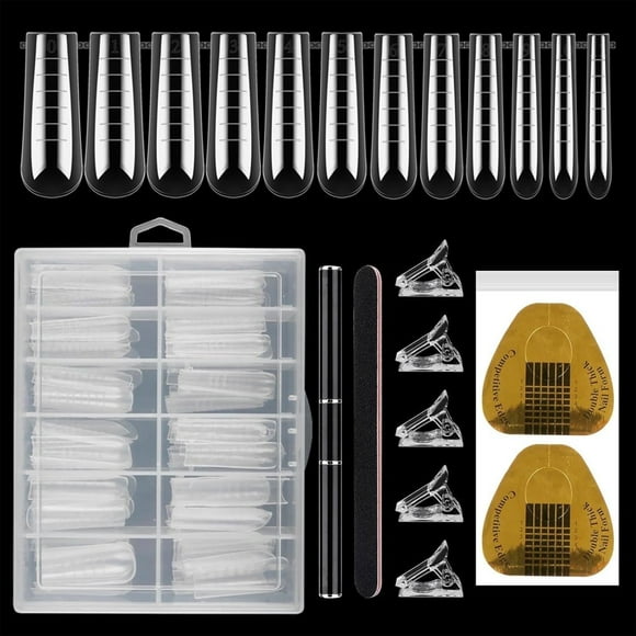 HLONK Nail Dual Forms for Polygel 120Pcs Coffin Shape 12 Sizes Extension Acrylic Nail Molds Sets Nail Tips for Manicure Nail Art Design Salon Diy
