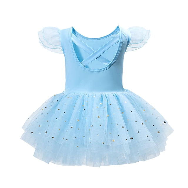 MIASHUI Robe de Danse Ballet pour Filles Jupe Tutu Évasée pour Récital de Performance et Entraînement d'Automne Bleu, 3-4 Ans