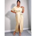 thumbnail image 6 of Women'S Satin Silky Long Sleeve V Neck Lace Up High Waist Side Split Maxi Dress Khaki XL, 6 of 7