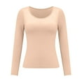 thumbnail image 4 of Women's Modal T Shirt Bra Long Sleeve Pajama Yoga Top Padded Casual Top Tee Shirt with Built In Bra Basic T-Shirts Solid Color Women's Bottom Long Sleeved Shirt and Underwear, 4 of 8