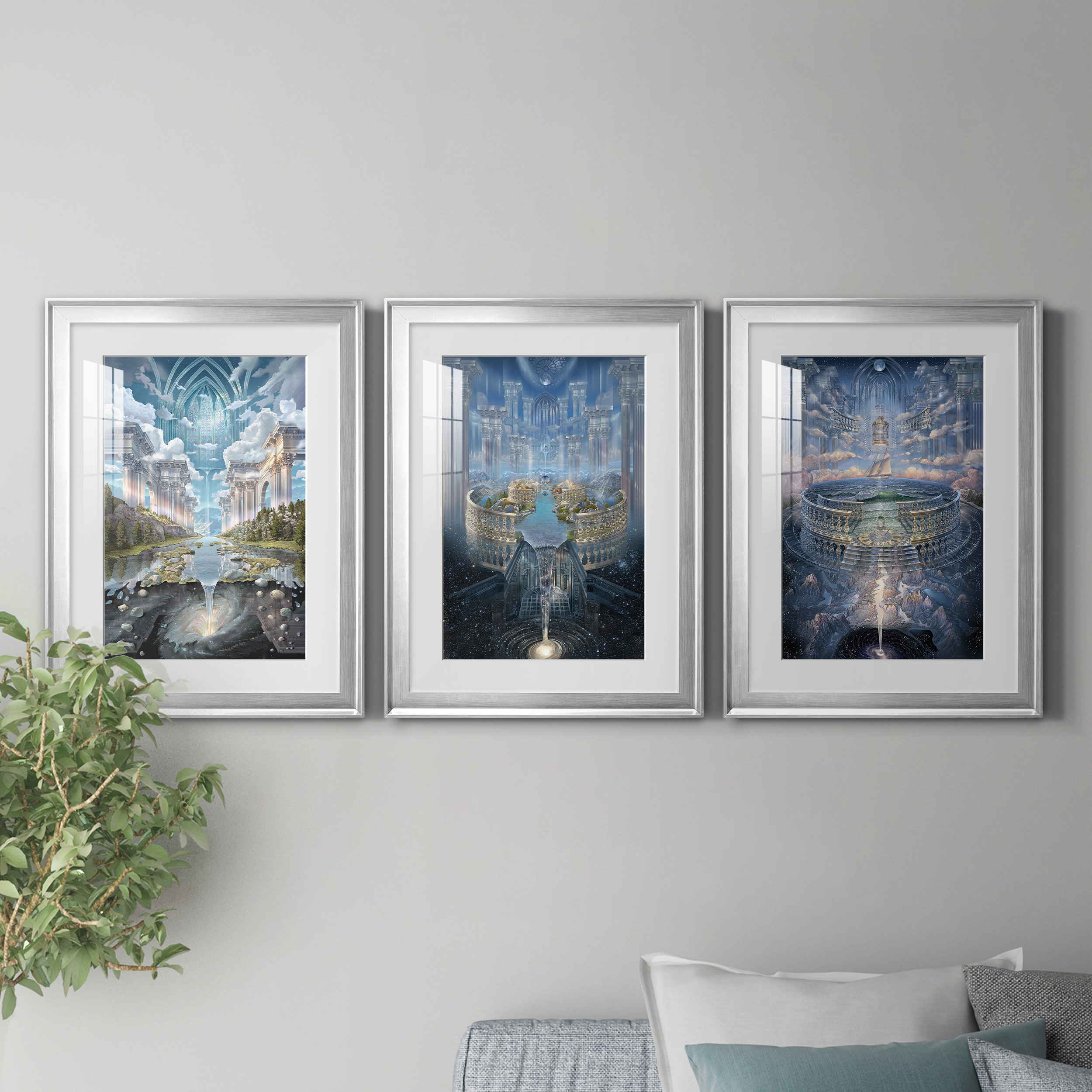 Genesis II Premium Framed Prints Set of 3 - Ready to Hang - 22 x 30 Each - Silver Frame