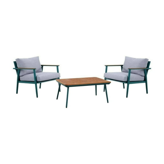 3 Piece Outdoor Coffee Table and Chairs Set Wood Planks Gray Green