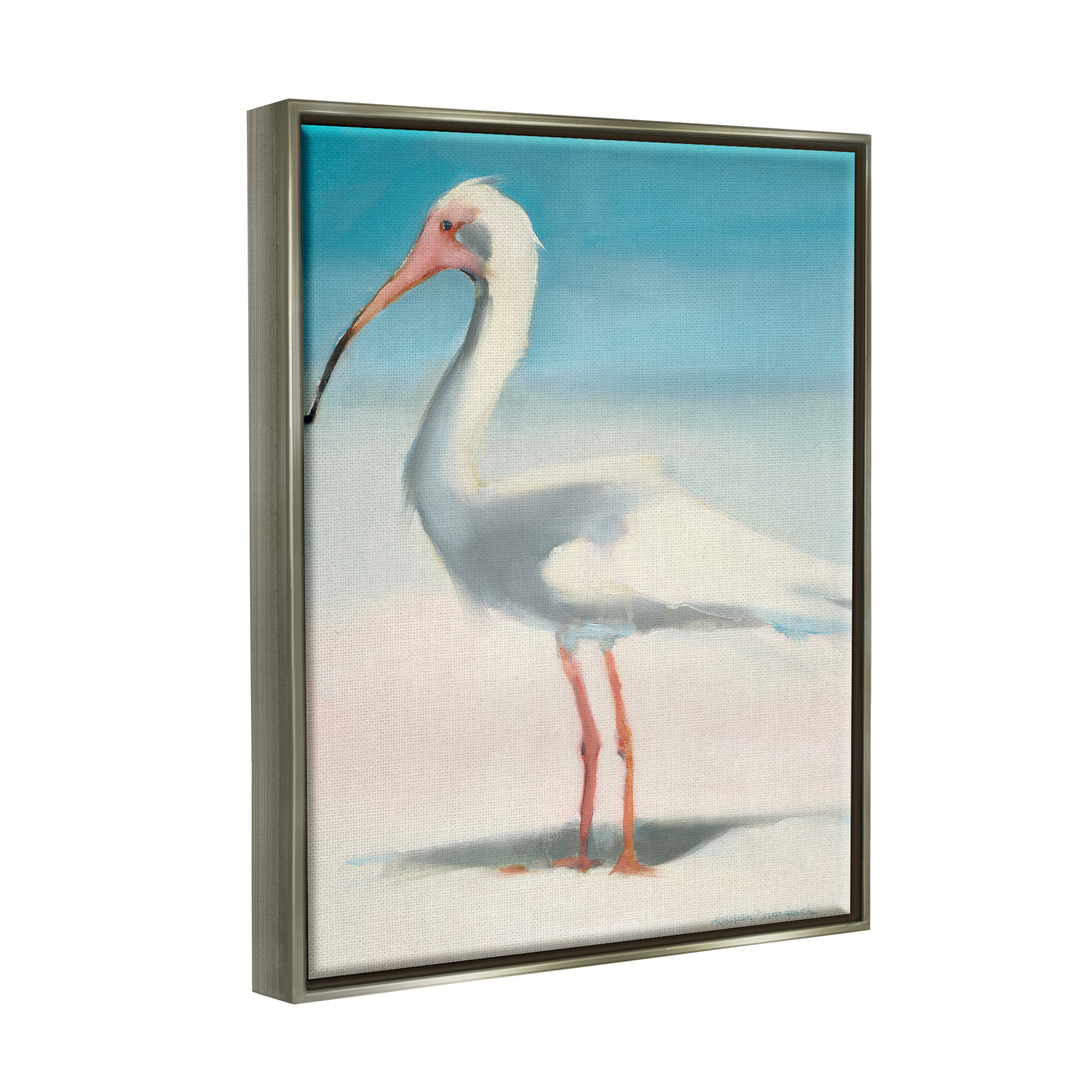 Stupell Industries Egret Portrait Beach Sand Gradient Coastal Painting Gray Floater Framed Art Print Wall Art