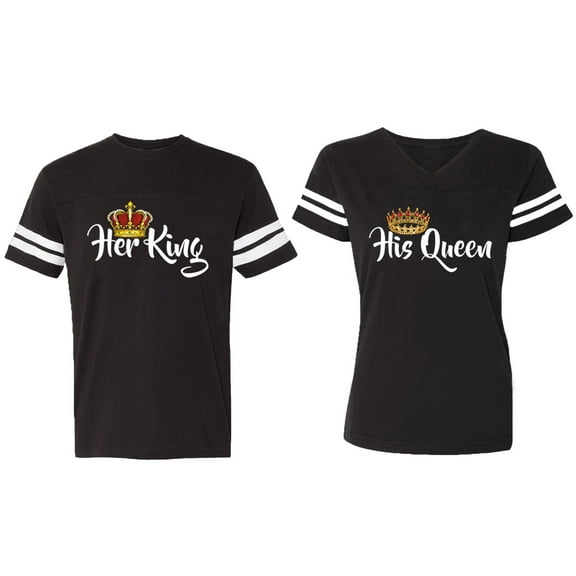 Her King His Queen Matching Couple Cotton Jerseys (Men Black / Women Black) (Men S / Women S)