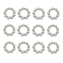 ACDANC Napkin Rings Set of 12 Pearls Round Flower Silver Rhinestone Napkin Holders for Wedding Banquet Home Party Decoration Dining Table Linen Accessory (12 Pcs)