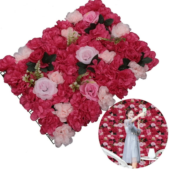 Miumaeov 12PCS 16 X 24 Inch Artificial Flower Wall Panels Floral Wall Mat Wedding Event Party Photography Backdrop Home Decor