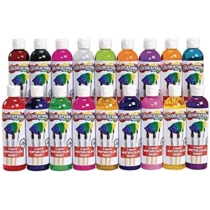 Colorations LW18 Liquid Watercolor Paint, 8 fl oz, Set of 18, NonToxic