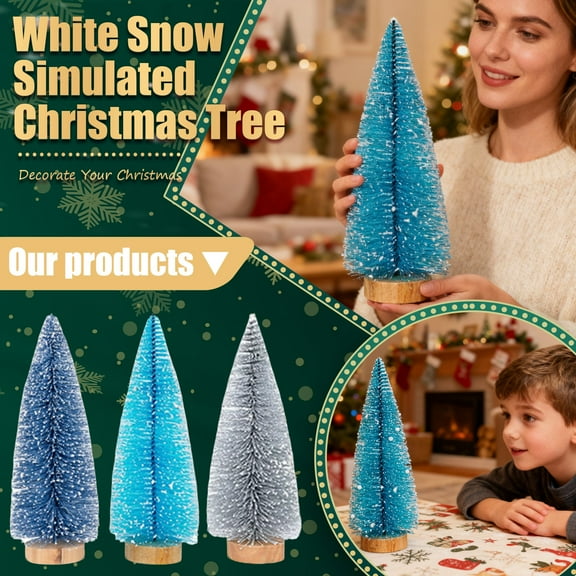 9 Pcs Blue Classic Artificial Mini Christmas Tree Sisal Bottle Brush Trees with Wood Base Christmas Pine Trees for Autumn Winter Holiday Home Kitchen Party Decor