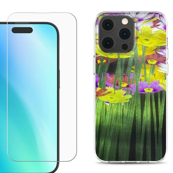 For iPhone 16 Pro Phone Case Cover, Shockproof Case with Tempered Glass Screen Protector, by OneToughShield - Dream Flower