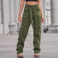 thumbnail image 4 of OSOLU Solid Color Women Vintage Cargo Pants Baggy Jeans Fashion 90s Streetwear Pockets Wide Leg High Waist Straight Trousers Overalls Fashionable Classic Leisure Bottoms, 4 of 9