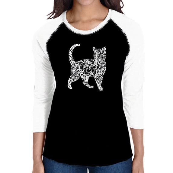 LA Pop Art Women's Raglan Baseball Word Art T-shirt - Cat